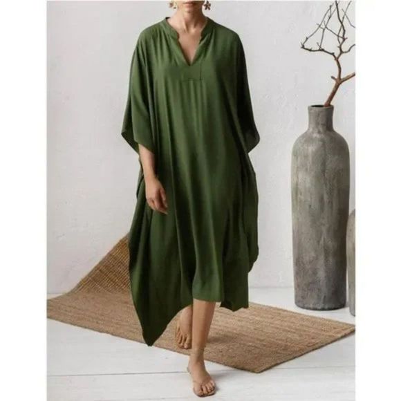 New Women's Kaftan Beachwear Bikini Cover Up Green - Picture 1 of 4